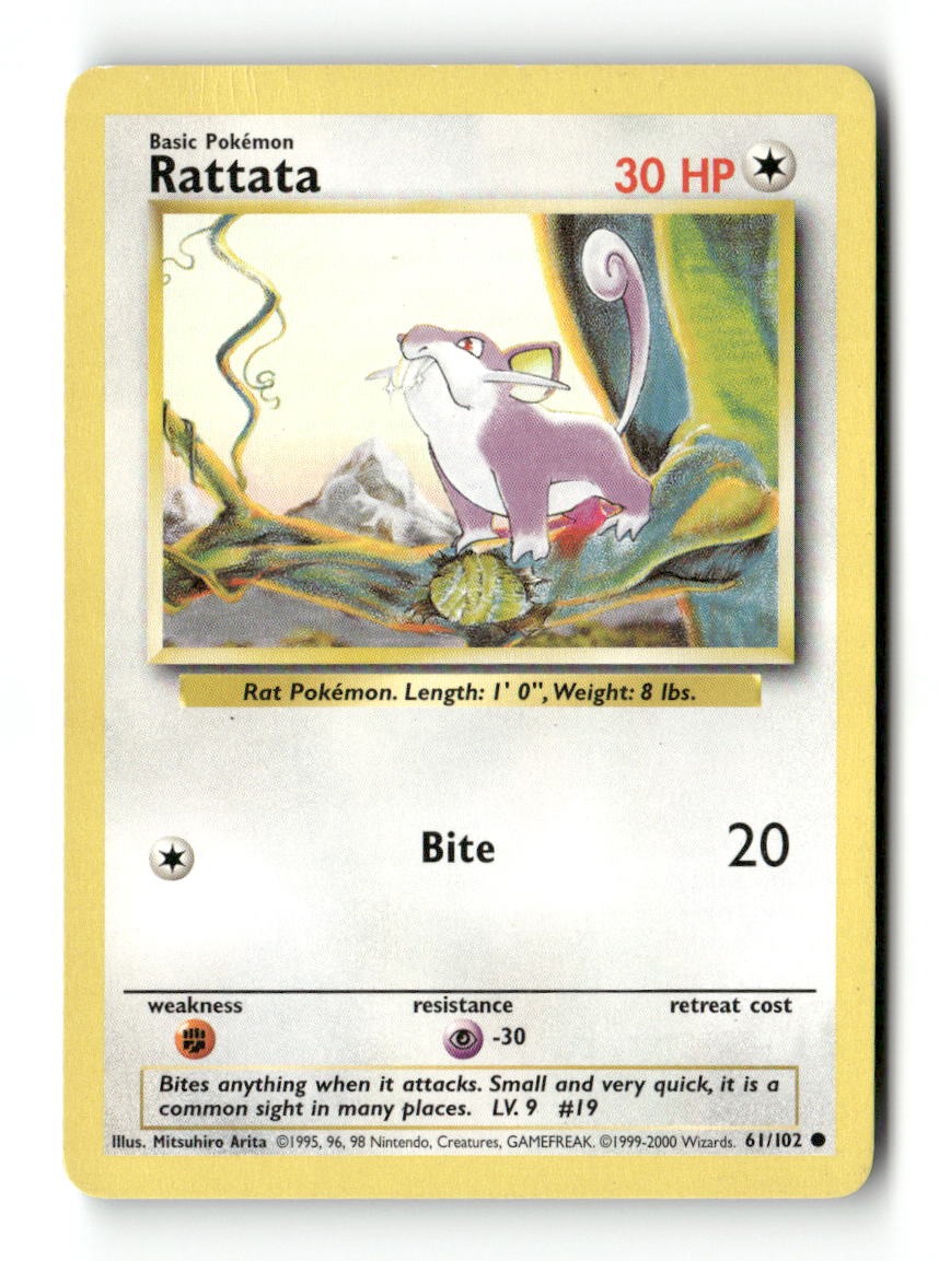 Pokemon Rattata 61/102 Base Set Unlimited Lightly Played