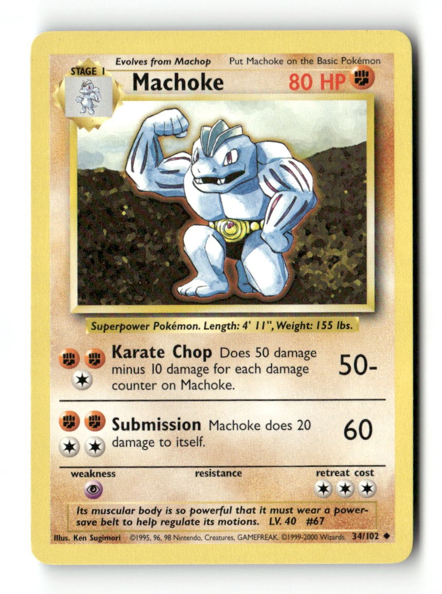Pokemon Machoke 34/102 Base Set Unlimited Lightly Played
