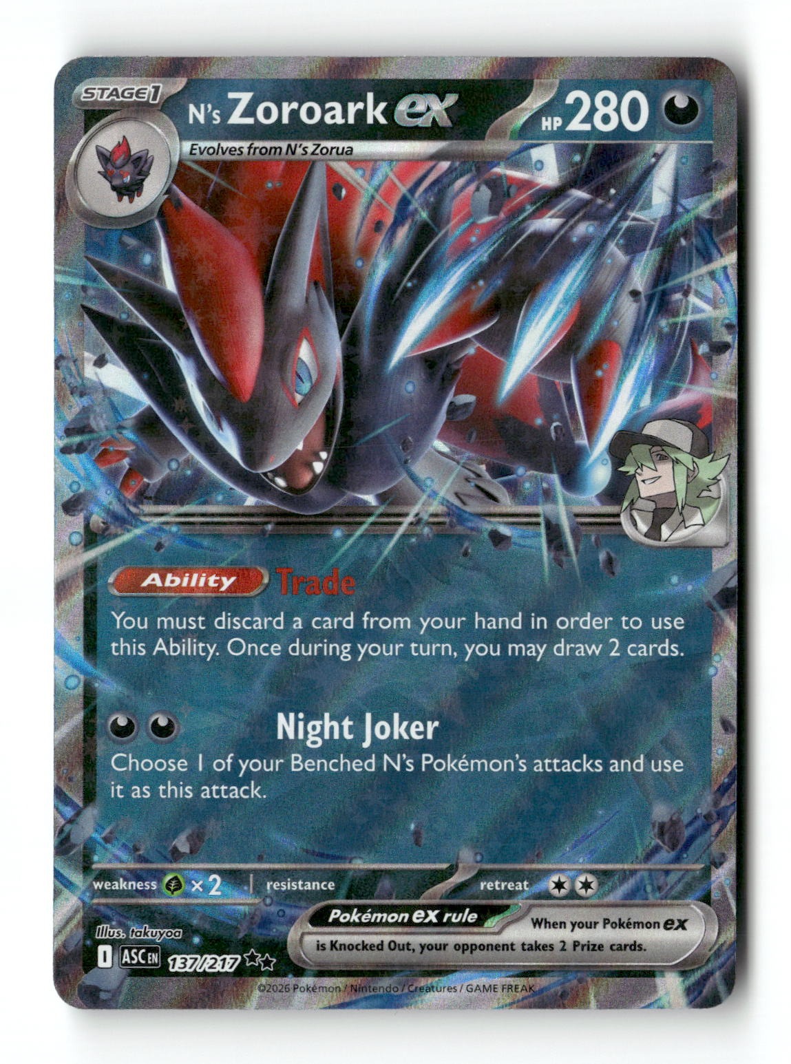 Pokemon N's Zoroark ex 137/217 Ascended Heroes Near Mint