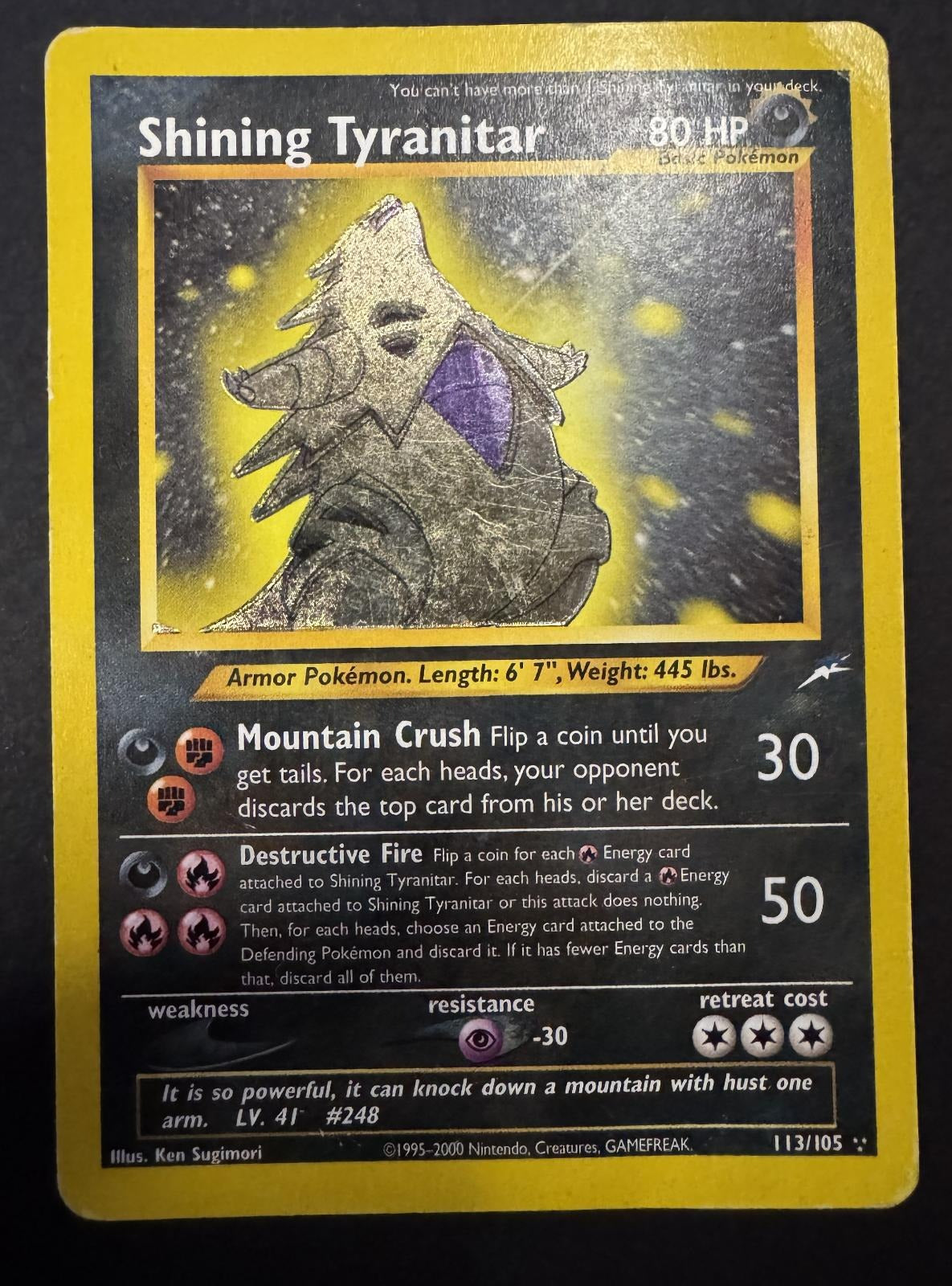 Shining Tyranitar 113/105 Neo Destiny Heavily Played