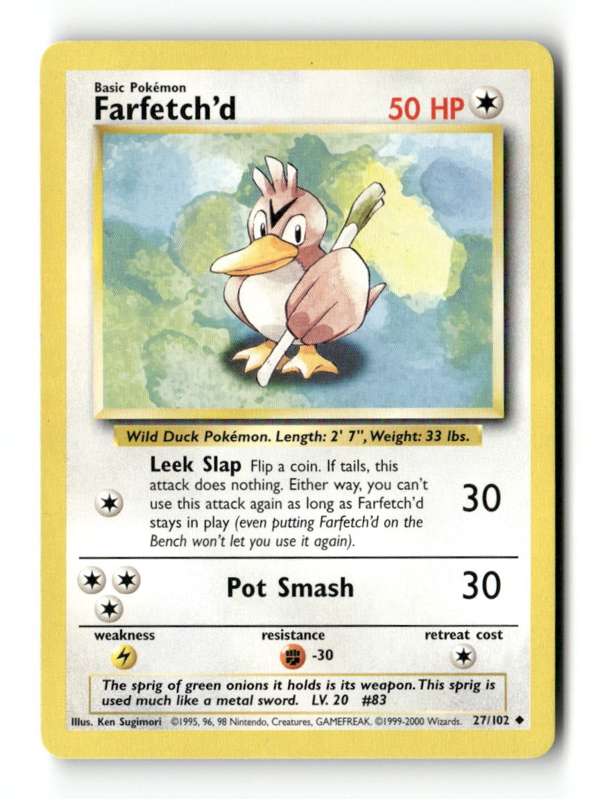 Pokemon Farfetch'd 27/102 Base Set Unlimited Lightly Played