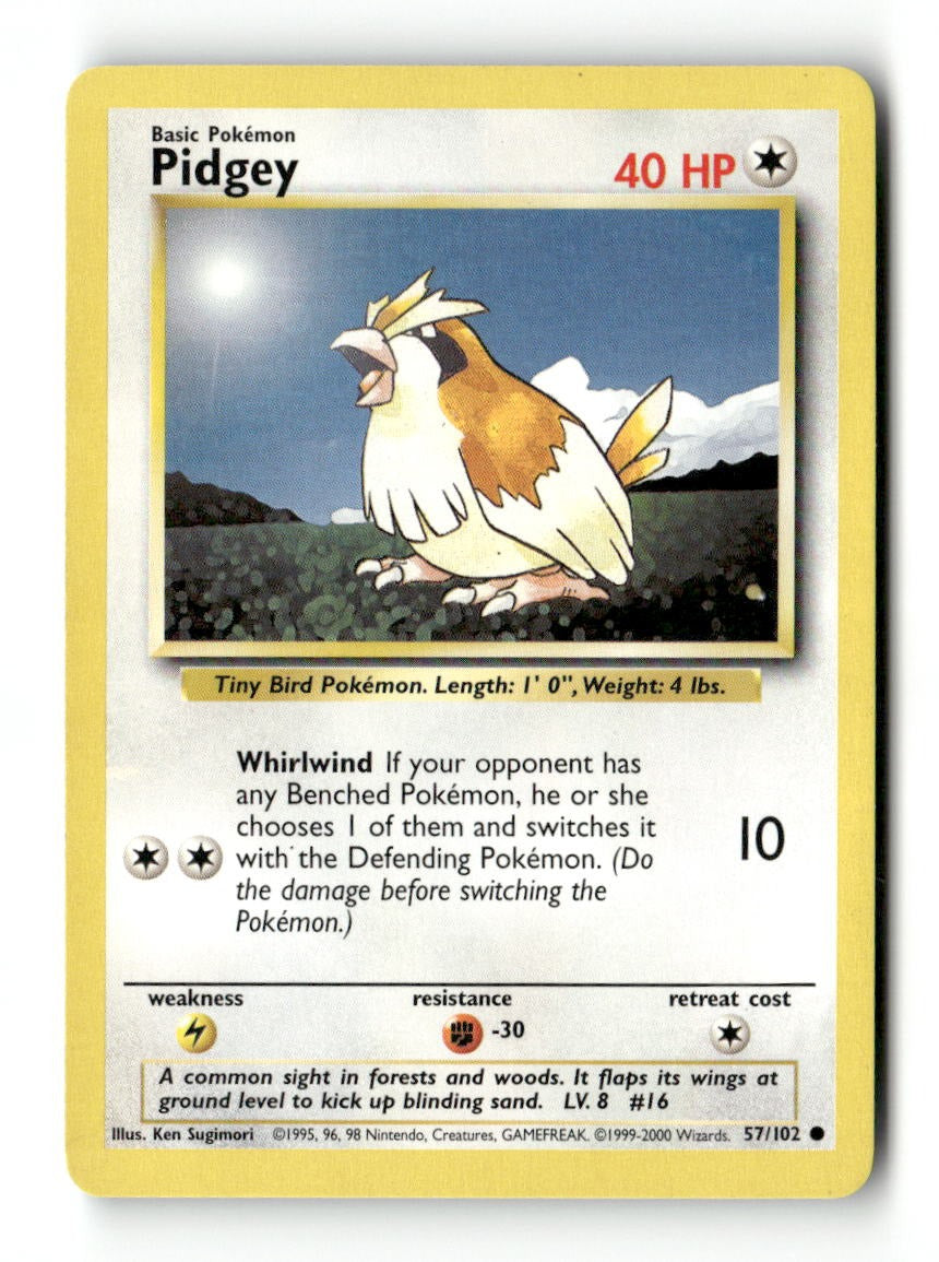 Pokemon Pidgey 57/102 Base Set Unlimited Lightly Played