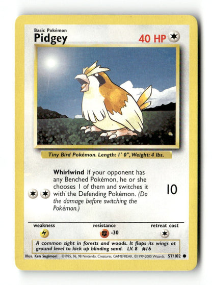 Pokemon Pidgey 57/102 Base Set Unlimited Lightly Played