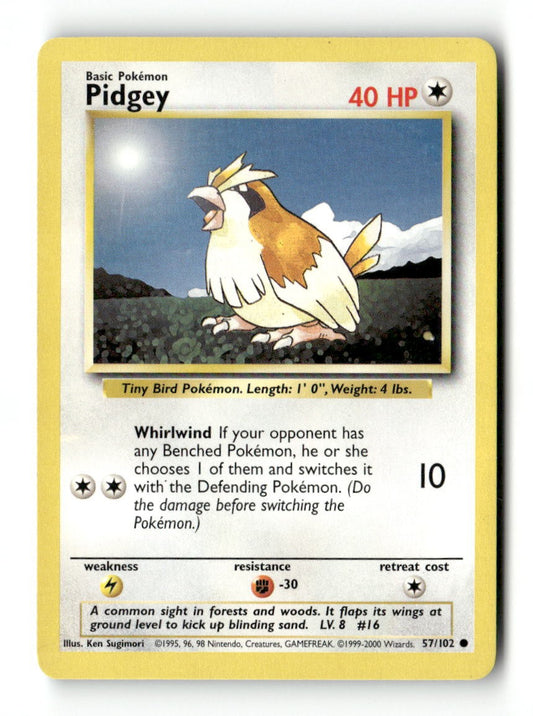 Pokemon Pidgey 57/102 Base Set Unlimited Lightly Played